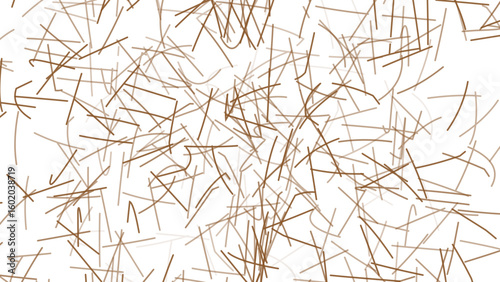 Abstract chaotic brown lines texture with intersecting hand-drawn strokes on white background, symbolizing hay, static, or creative mess.
