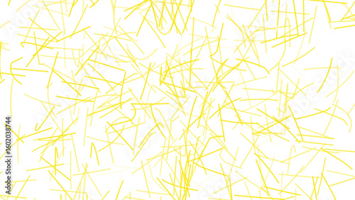 Abstract chaotic yellow lines texture with intersecting hand-drawn strokes on white background, symbolizing energy, light, or creative mess.
