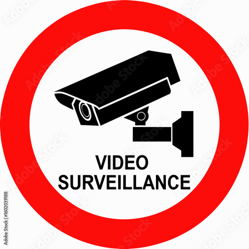 Minimalist Vector SVG Icon Set with Surveillance Camera and Video Surveillance Text in Flat Design Style