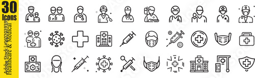 Clean Healthcare Icon Pack Featuring Vaccines, Masks, Virus, Treatment, and Medical Staff