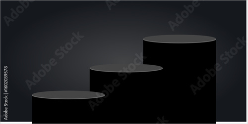 Black elegant cylinder circle podium stage platform pedestal vector. Ideal for product displays, awards, presentations, or minimalist design needing a sophisticated, sleek base.