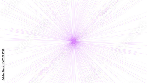 A soft, radiant burst of light emanates from a central purple point, with delicate, glowing rays spreading outward against a pure white background.