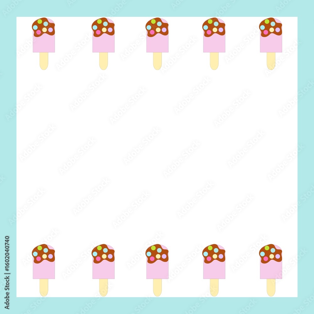 Fototapeta premium Colorful popsicle frame on a green and white background 