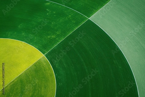 Top view of circular cricket field with color-coded zones and geometric chalk lines high aerial shot with vivid saturation