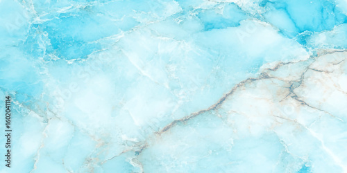 The surface appears glossy and reflective glacial texture, This blue and white marble tile texture highlights unique patterns, ranging from light cyan to deeper turquoise.