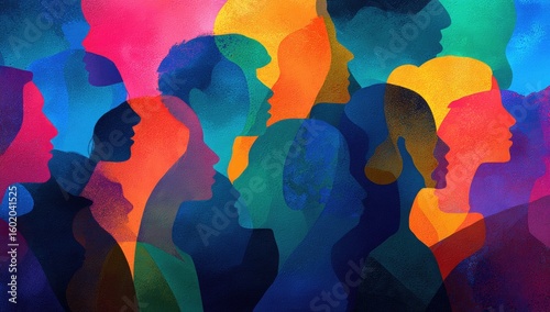 Colorful profile portraits of many people