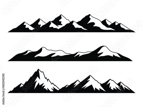Black and White Mountain Silhouettes on White Background 1