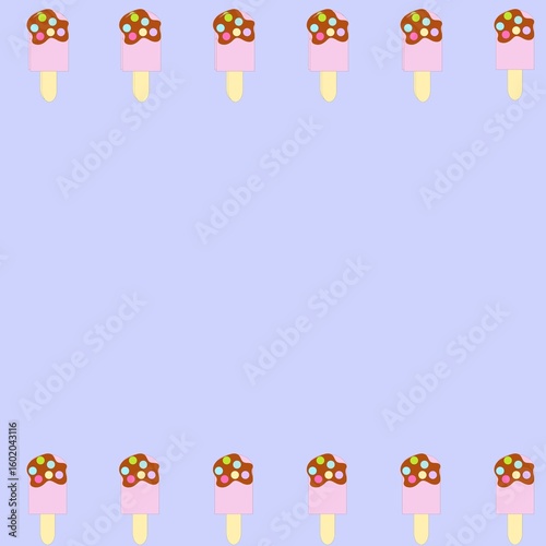 Colorful popsicle frame on a purple background
