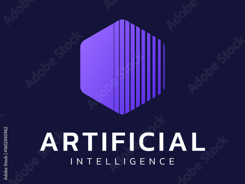 Artificial intelligence with overlapping movement lines in Rounded Hexagon technology Analysis logo vector design concept. AI technology logotype symbol for advance technology, ui, identity, robotic.