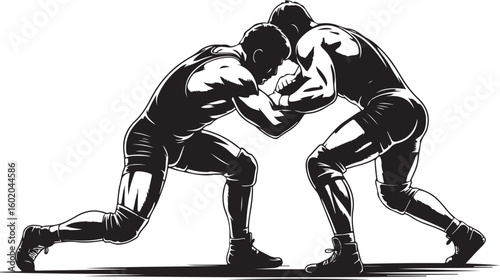 Wrestling logo vector template, Illustration symbol, Silhouette design