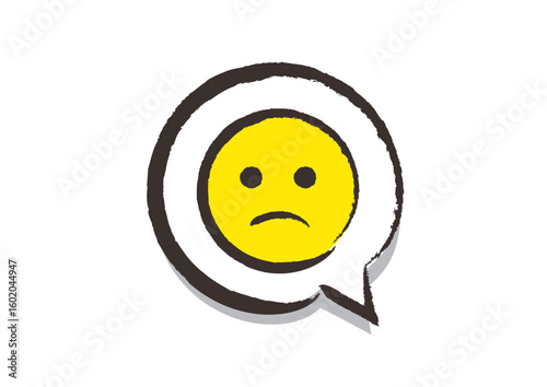 筆で描いた、吹き出しアイコン「アンハッピーな顔（悲しい、不安、心配）, A speech bubble icon "Unhappy face (sad, anxious, worried)" drawn with a brush
