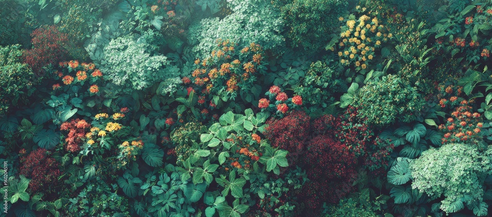 Fototapeta premium Lush garden wall of colorful flowers and foliage