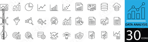 Minimal Data Analysis Line Icon Set 30 Clean Outline Designs for Stats, Charts, and Business Intelligence Use