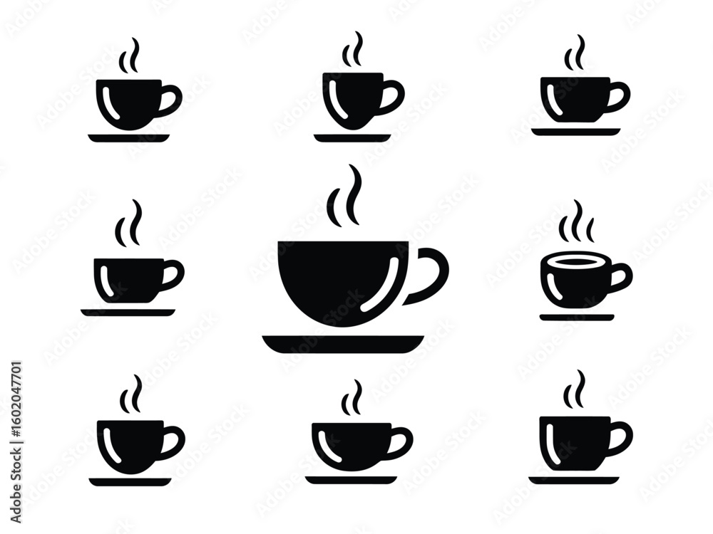 Obraz premium Black Coffee Cup Icons on White Background beverage