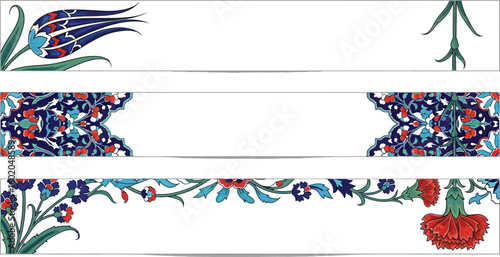 Ottoman floral tile art pattern design vector, turkish ceramic flower background art