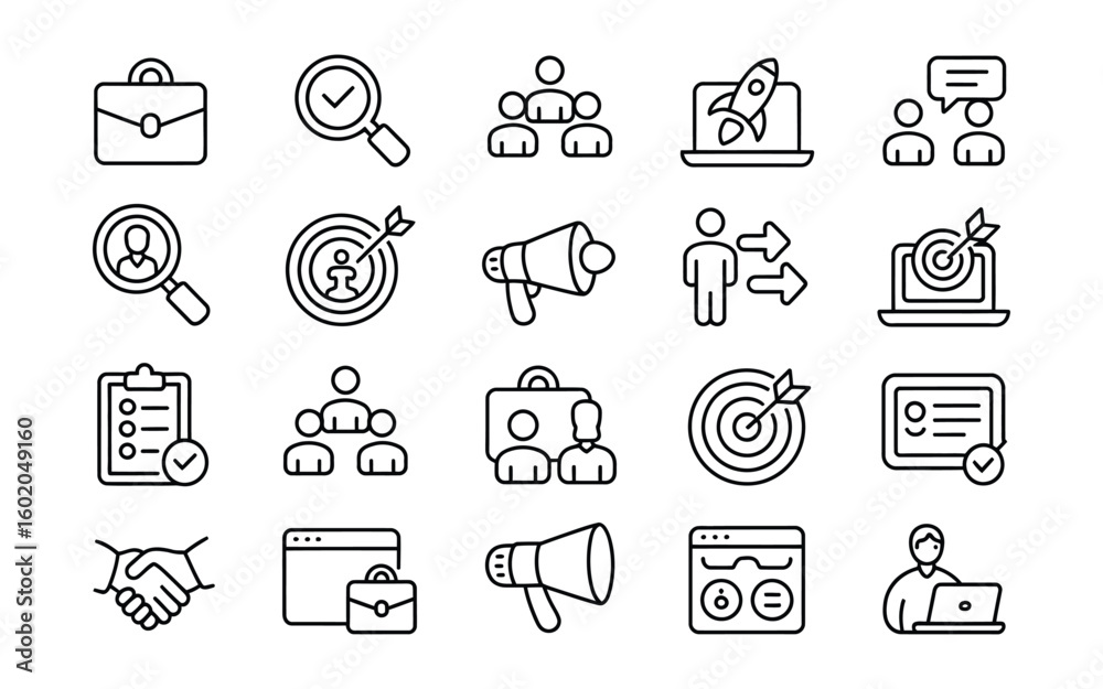 Fototapeta premium Business & Management Icon Set: Strategy, Teamwork, Goals & Professional Development