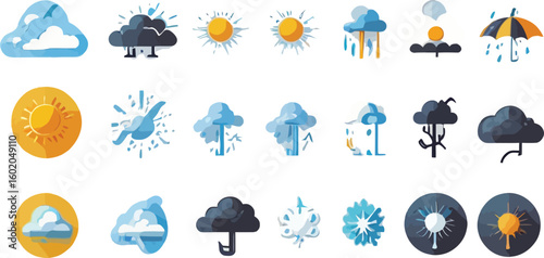 Vector set of Easter eggs and birds with decorative weather-themed icons