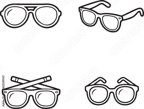 Set of Sunglass Outline vector illustration isolated On Transparent Background