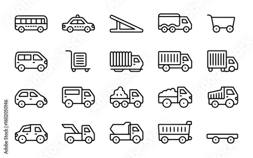 Transportation & Logistics Icon Set: Vehicles, Delivery, Travel & Cargo for Business & Mobility