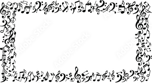 Music notes frame border vector illustration for musical invitation design art