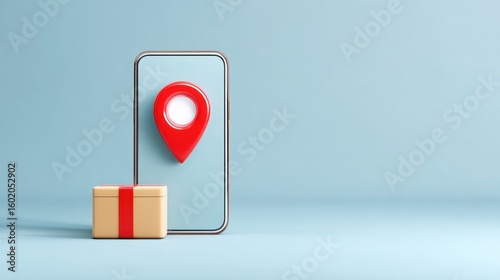 A smartphone with a location pin and a gift box symbolizes delivery and navigation in e-commerce. Free Download A smartphone with a location pin and a gift box symbolizes delivery and navigation in e-commerce. - GFXLoad