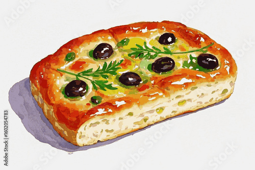 Dimpled Dough & Brushstrokes bread Focaccia isolated watercolor vector illustration svg
