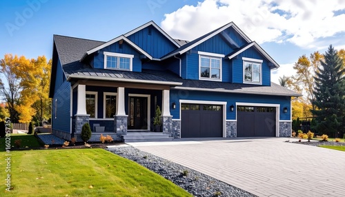 Stunning Blue Farmhouse: Autumnal Elegance and Modern Design