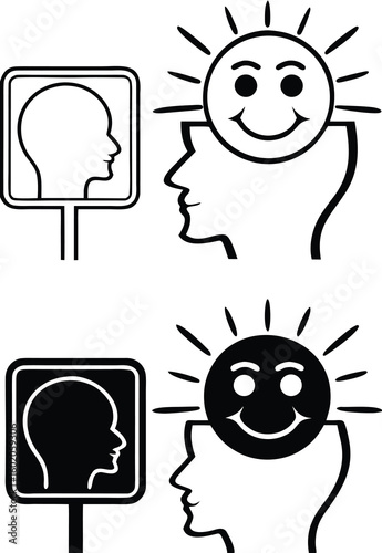 Positive Self Talk Icons. Black and White Vector Icons of Positive Person and Reflection in the Mirror. Mental Health. Positive Thinking Concept
