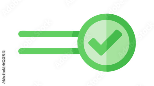 Green check mark inside a circle with two horizontal lines extending from the right side of the circle