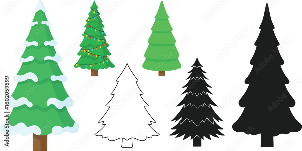 Obraz premium Christmas tree illustrations vector set for holiday designs and festive decorations