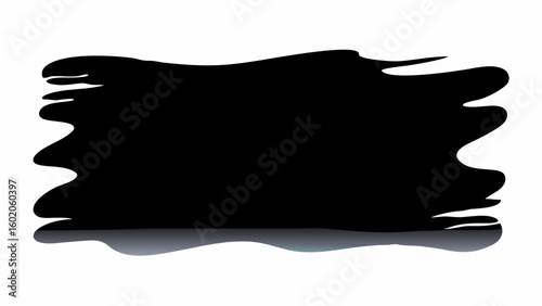 Black irregular shape with wavy edges and a soft shadow cast on a white background creating contrast effect