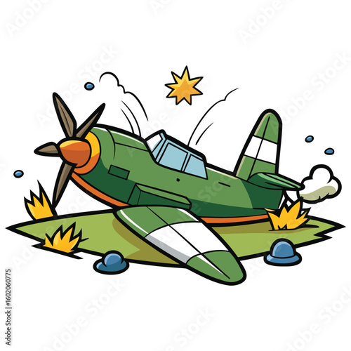 cartoon fighter jet crush on the ground