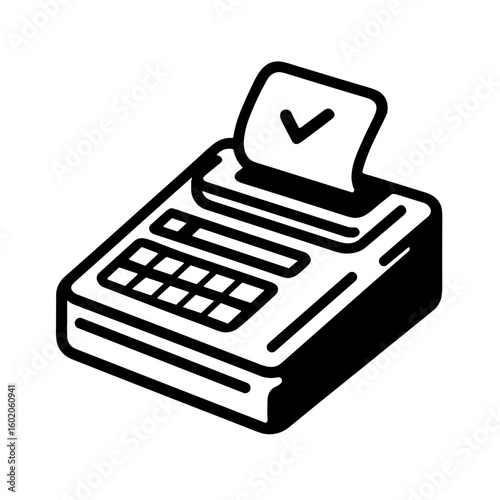 Minimalistic black-and-white line art illustration of a cash register  