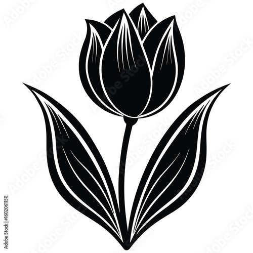 A tulip icon with a curved stem and an elegant cup shaped bloom