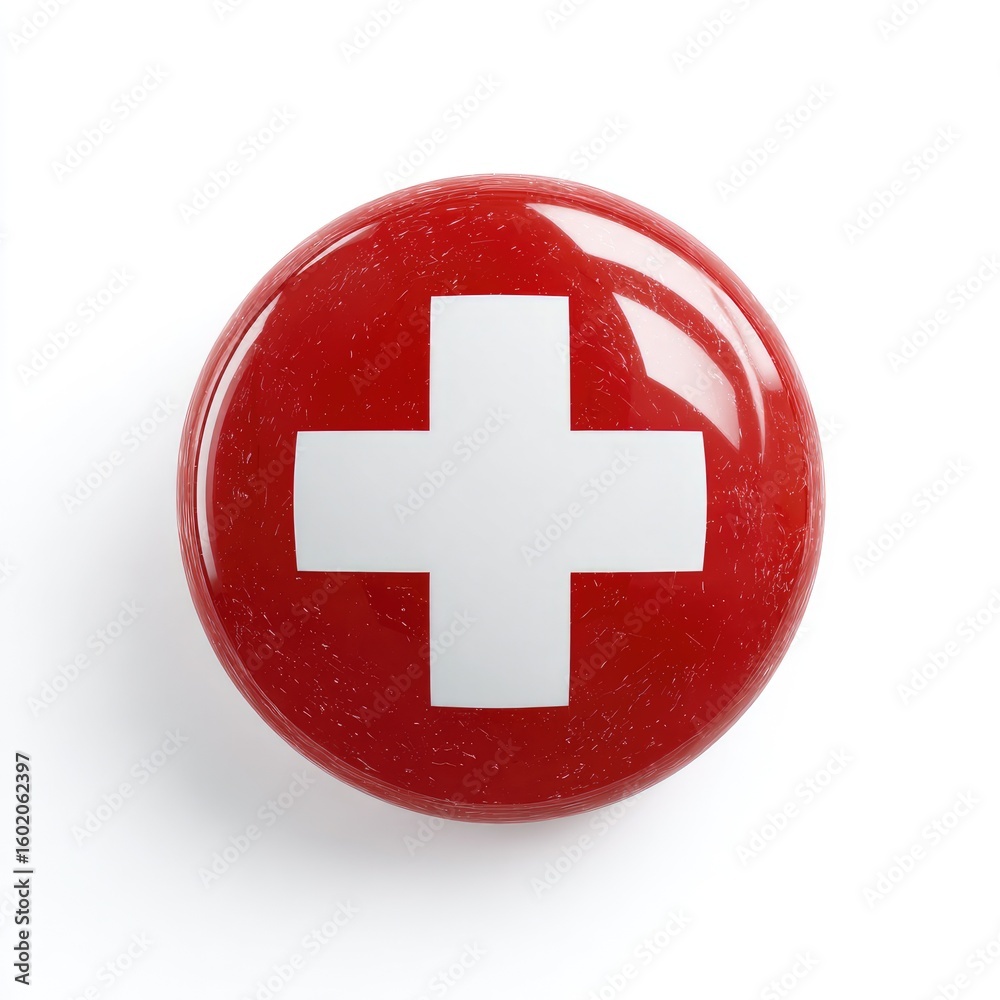 Obraz premium Red button with a white cross