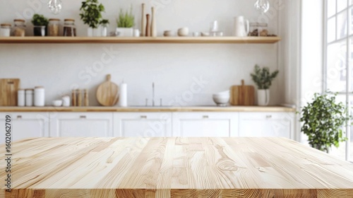 Light Wood Tabletop in Kitchen, Modern Farmhouse Style, Product Display , Kitchen, Interior