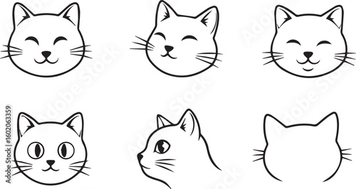 Cat Face Outline Silhouette Icon Vector Set – Minimal Feline Head Design