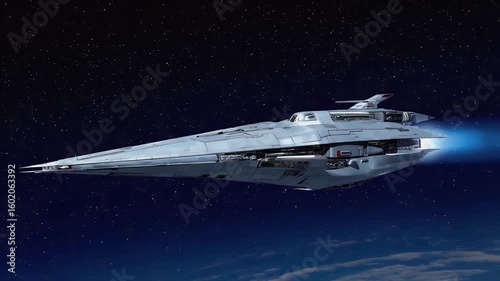 Futuristic Warship Flyby