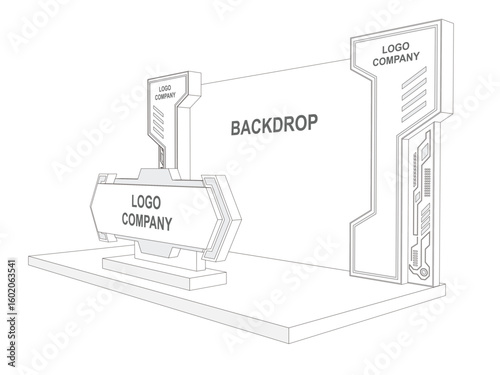 3d backdrop photo wall of fame digital futuristic decor design syle with blank space logo company for preview event exhibition. Vector editable sketch outline drawing coloring.