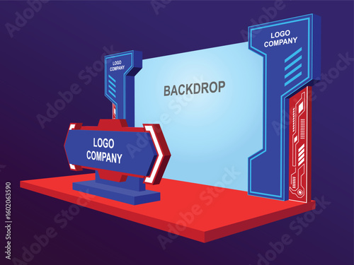 3d backdrop photo wall of fame digital futuristic decor design syle with blank space logo company for preview event exhibition. Vector editable sketch outline drawing coloring.
