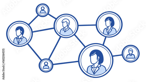 Illustration of a network of people connected by lines in a social networking concept design