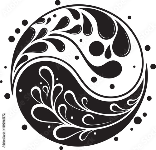 Floral Yin Yang Symbol – Decorative Balance Vector