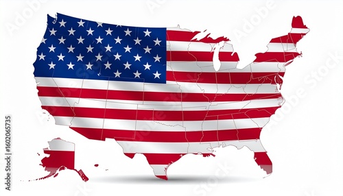 Waving USA Flag with Detailed Texture on White 
