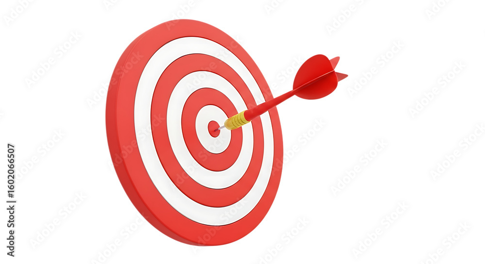 3d icon of a red dart hitting the center of a target isolated on transparent background 3d icon of a red dart hitting the center of a target isolated on transparent background