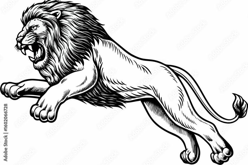 Fototapeta premium Lion Leaping Line Art
