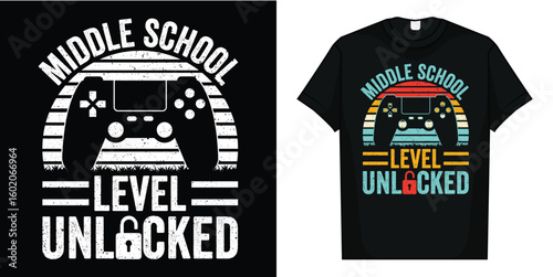 Middle School Level Unlocked Video Game Back to School Boy T-Shirt