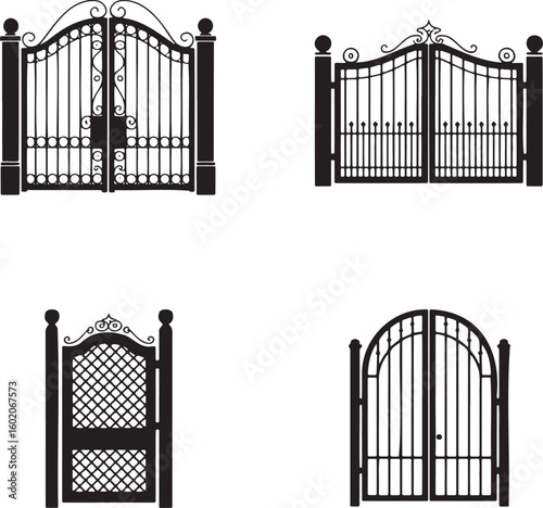 Set of Vintage gate silhouette vector illustration isolated On Transparent Background
