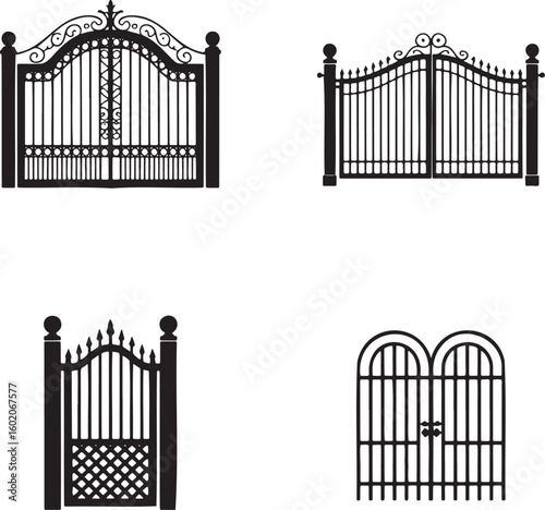 Set of Vintage gate silhouette vector illustration isolated On Transparent Background
