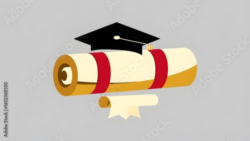 Scholarship Diploma Scroll PNG Education Icon, Certificate Paper Symbol, Isolated Background for Learning and Success