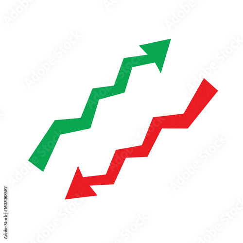 Green and red zigzag arrows showing up and down trends isolated on transparent background